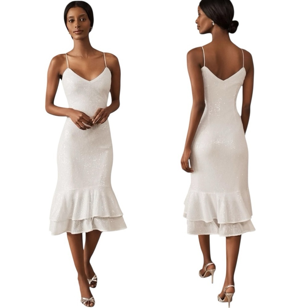 NWT Sachin + Babi Odelle Dress White Sequin V-Neck Midi Dress Size 6